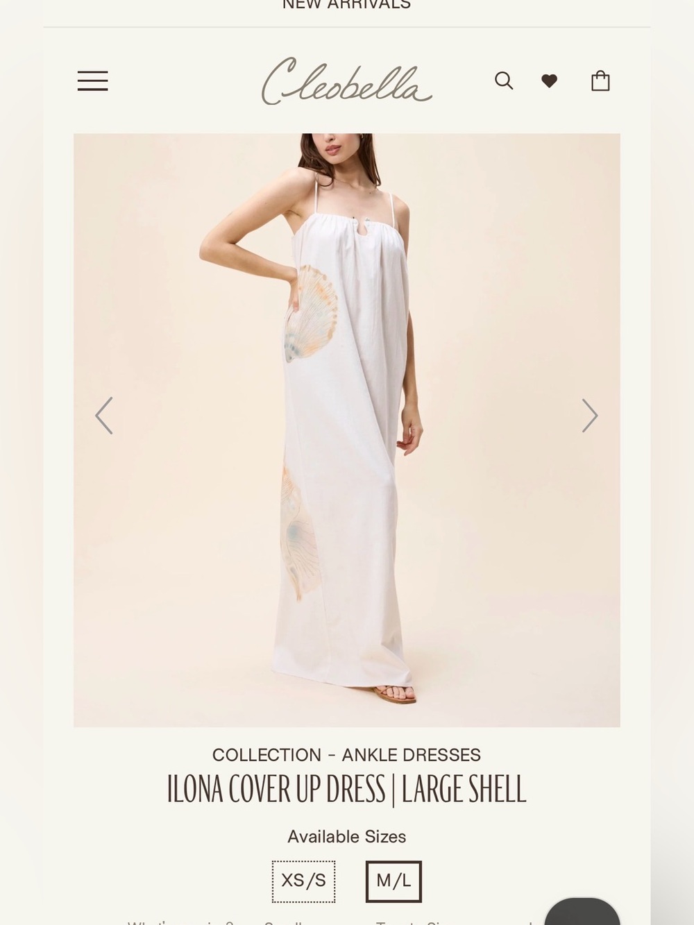 NWT Cleobella 100% organic cotton shell cover-up maxi dress, size M/L